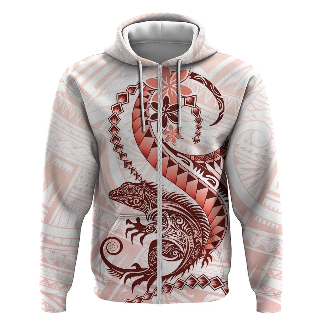 Red Maori Tuatara Zip Hoodie Luxury Pastel Pattern