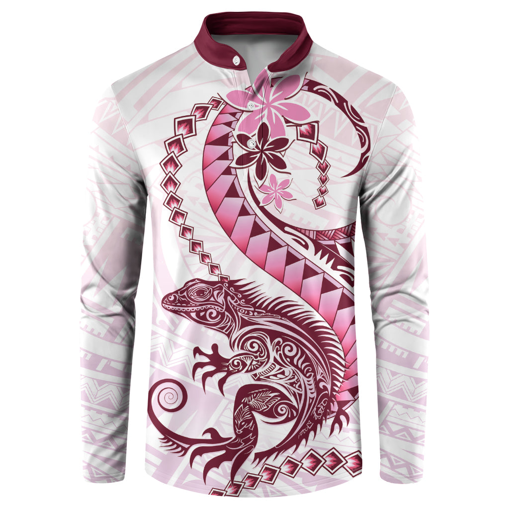 Pink Maori Tuatara Button Sweatshirt Luxury Pastel Pattern