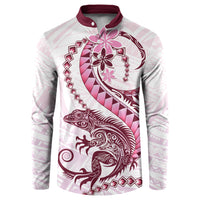 Pink Maori Tuatara Button Sweatshirt Luxury Pastel Pattern