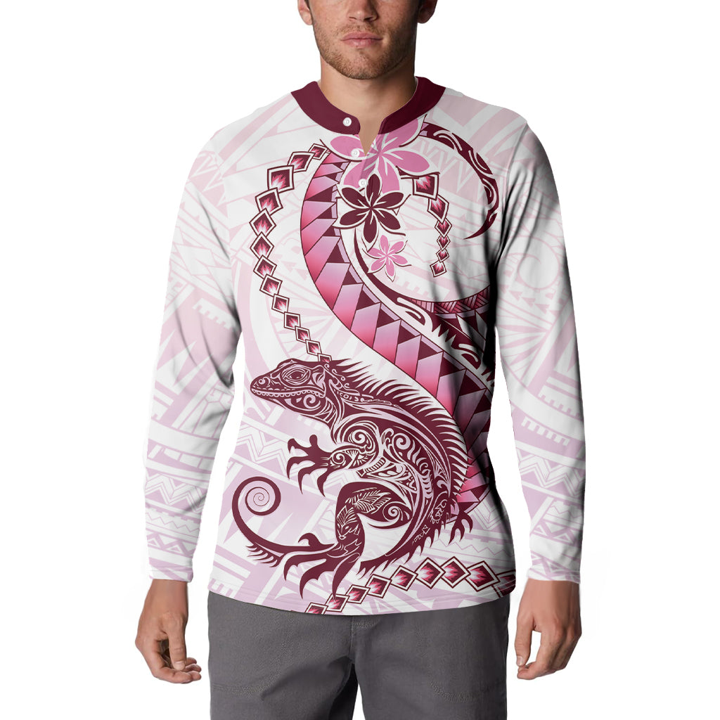 Pink Maori Tuatara Button Sweatshirt Luxury Pastel Pattern