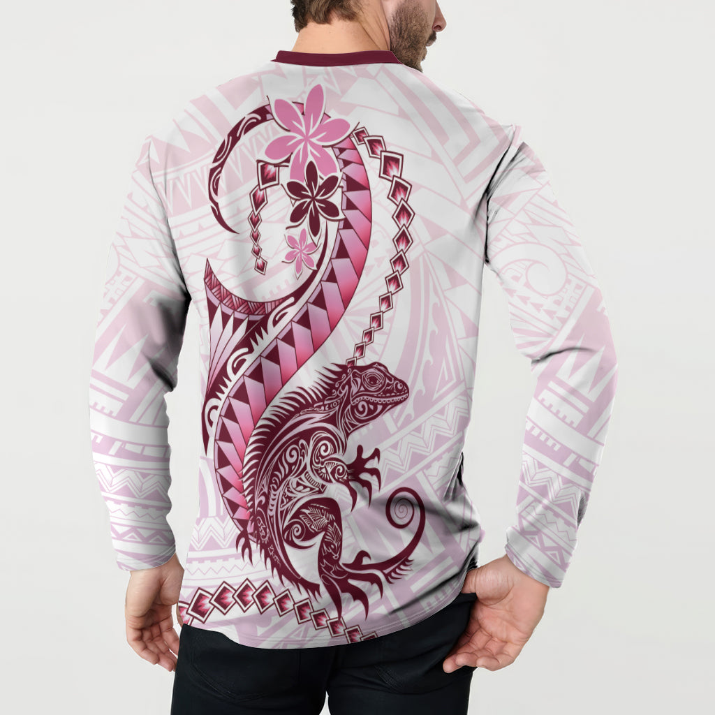 Pink Maori Tuatara Button Sweatshirt Luxury Pastel Pattern
