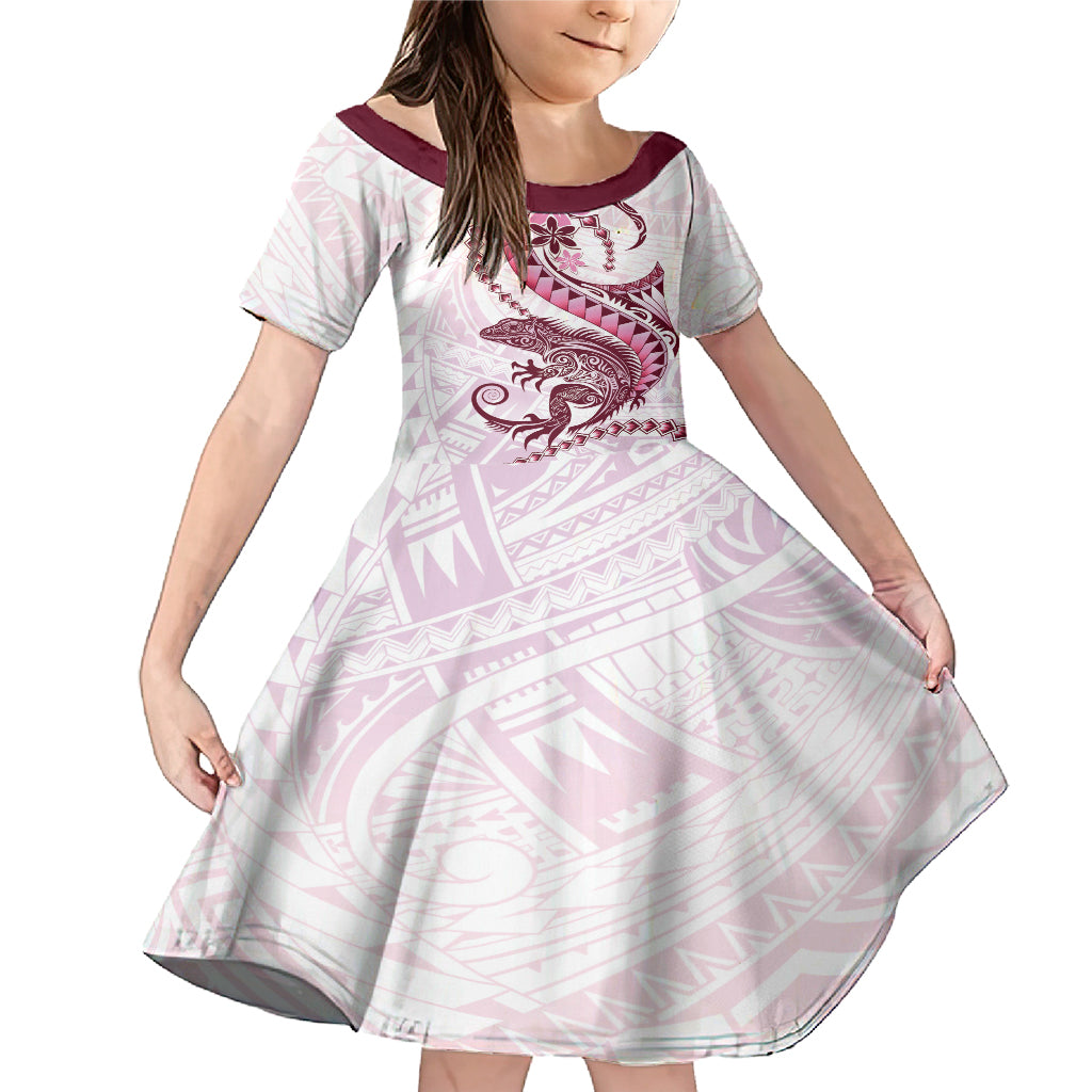 Pink Maori Tuatara Family Matching Mermaid Dress and Hawaiian Shirt Luxury Pastel Pattern LT01 Daughter's Dress Pink - Polynesian Pride
