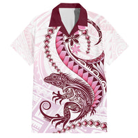 Pink Maori Tuatara Family Matching Off Shoulder Maxi Dress and Hawaiian Shirt Luxury Pastel Pattern LT01 Dad's Shirt - Short Sleeve Pink - Polynesian Pride
