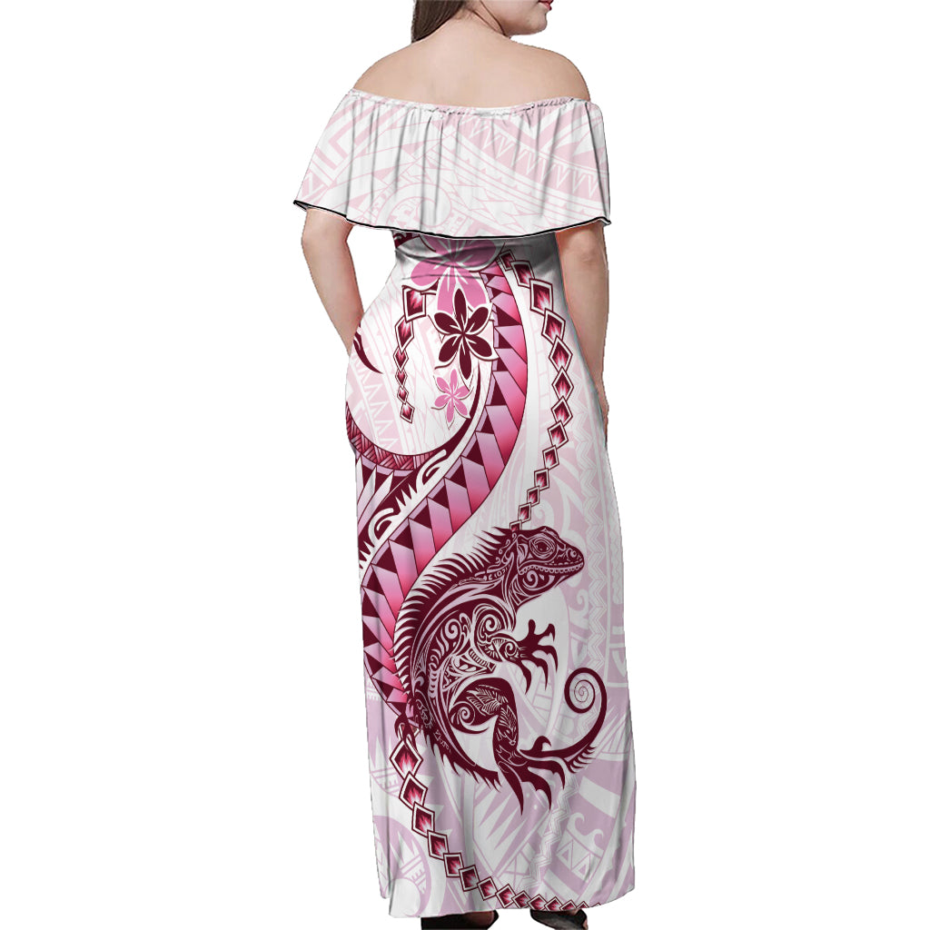 Pink Maori Tuatara Family Matching Off Shoulder Maxi Dress and Hawaiian Shirt Luxury Pastel Pattern LT01 - Polynesian Pride