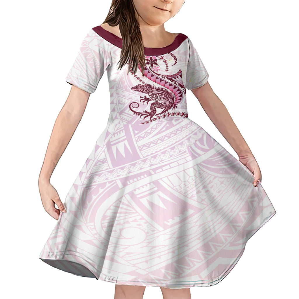 Pink Maori Tuatara Family Matching Summer Maxi Dress and Hawaiian Shirt Luxury Pastel Pattern LT01 Daughter's Dress Pink - Polynesian Pride