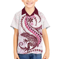 Pink Maori Tuatara Family Matching Summer Maxi Dress and Hawaiian Shirt Luxury Pastel Pattern LT01 Son's Shirt Pink - Polynesian Pride