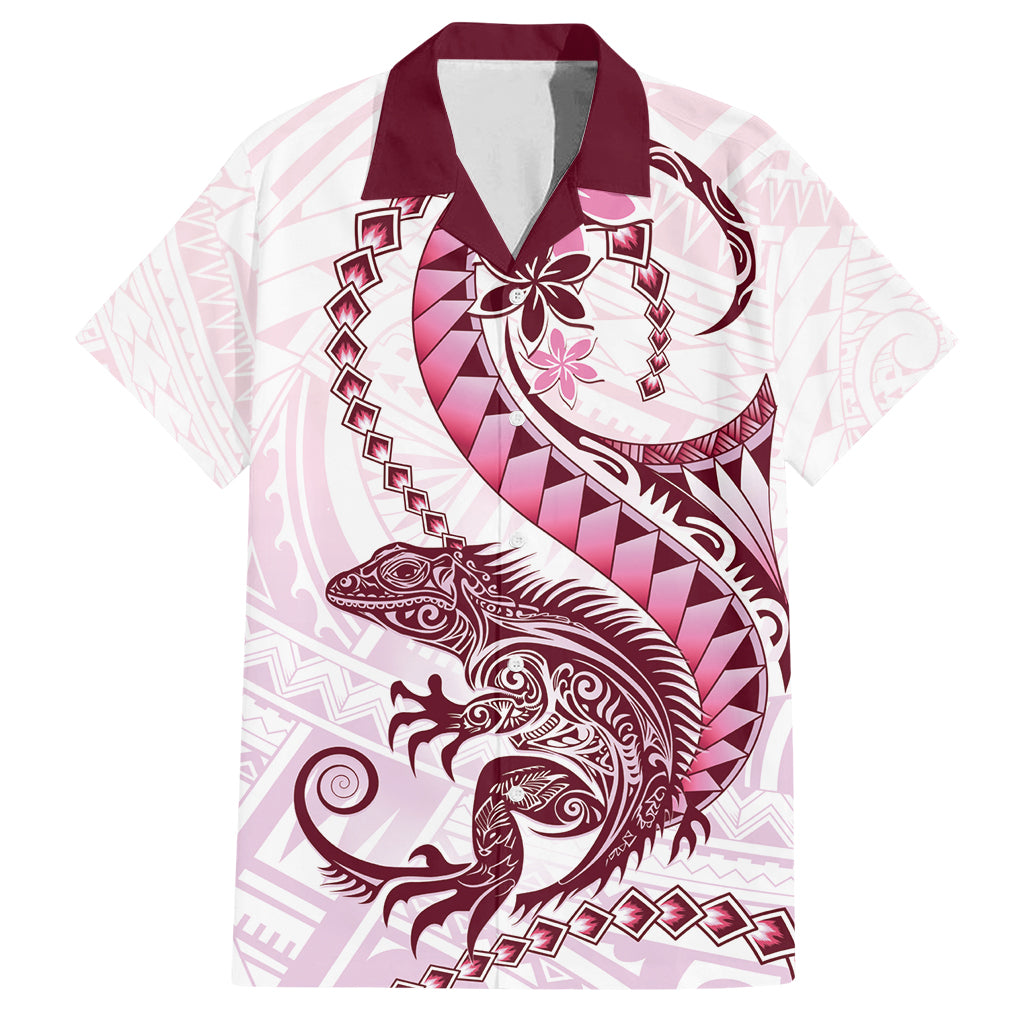 Pink Maori Tuatara Family Matching Tank Maxi Dress and Hawaiian Shirt Luxury Pastel Pattern LT01 Dad's Shirt - Short Sleeve Pink - Polynesian Pride