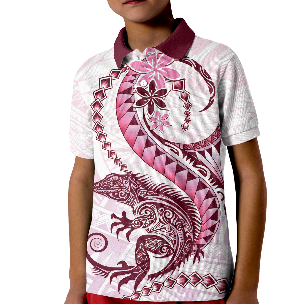 Pink Maori Tuatara Kid Polo Shirt Luxury Pastel Pattern LT01 Kid Pink - Polynesian Pride