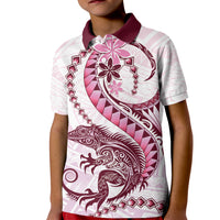 Pink Maori Tuatara Kid Polo Shirt Luxury Pastel Pattern LT01 Kid Pink - Polynesian Pride