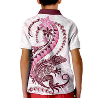 Pink Maori Tuatara Kid Polo Shirt Luxury Pastel Pattern LT01 - Polynesian Pride