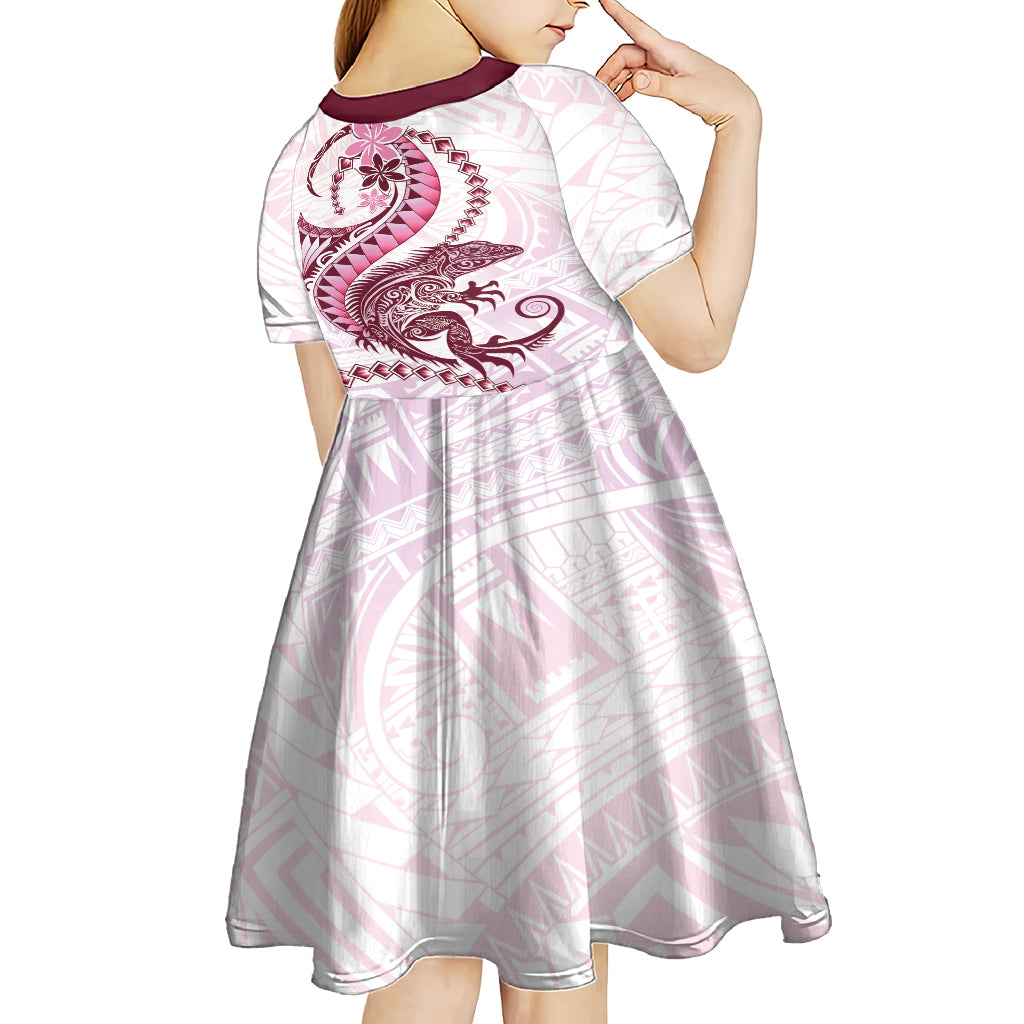 Pink Maori Tuatara Kid Short Sleeve Dress Luxury Pastel Pattern LT01 - Polynesian Pride
