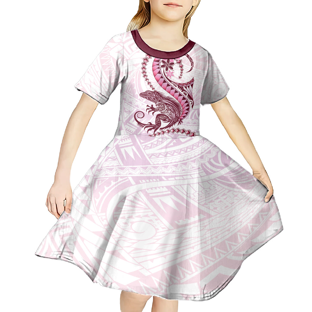 Pink Maori Tuatara Kid Short Sleeve Dress Luxury Pastel Pattern LT01 - Polynesian Pride