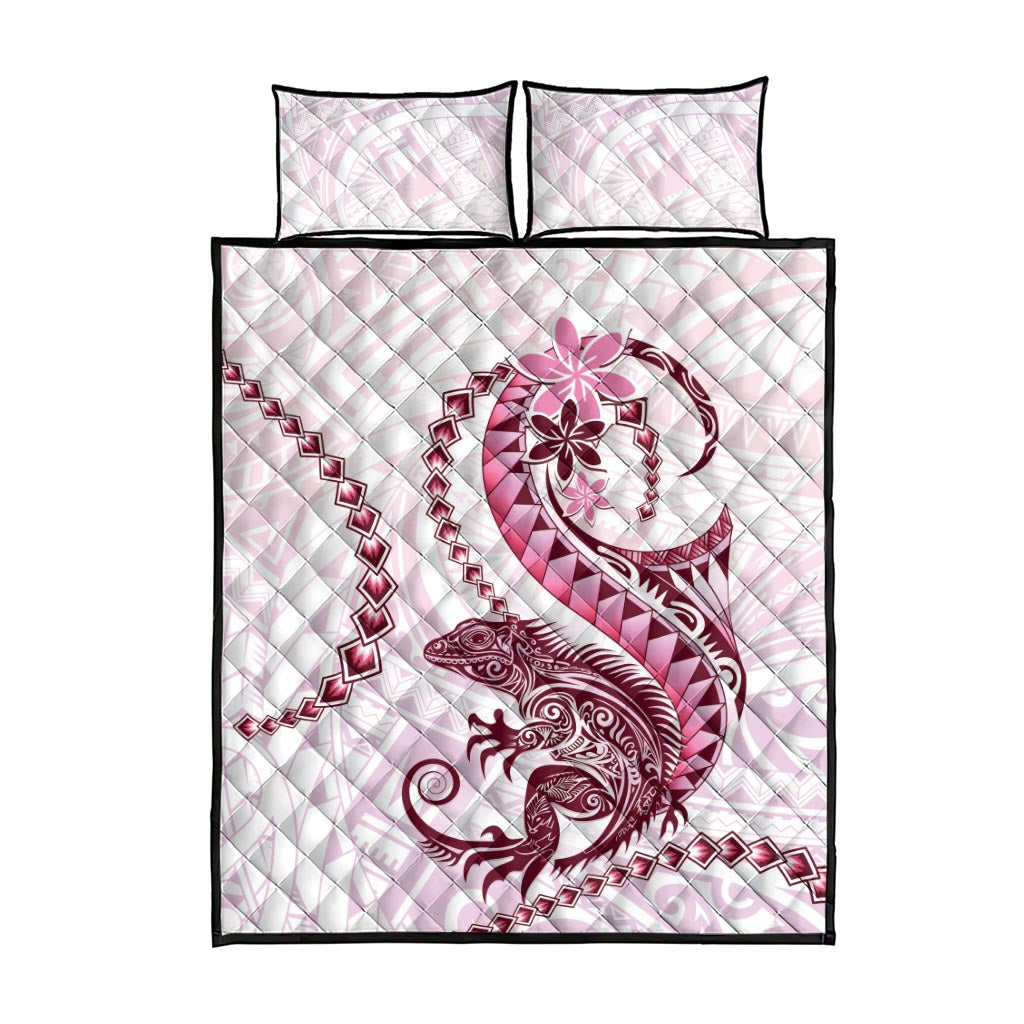 Pink Maori Tuatara Quilt Bed Set Luxury Pastel Pattern