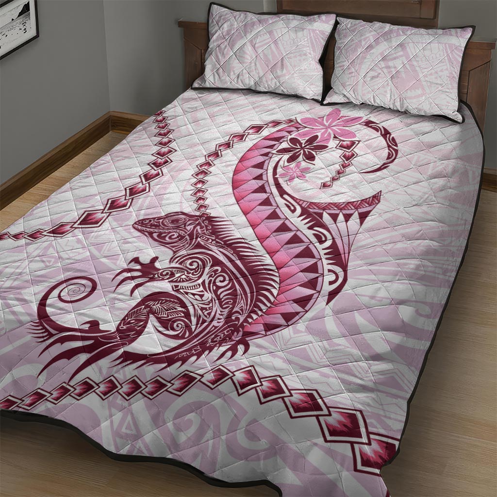 Pink Maori Tuatara Quilt Bed Set Luxury Pastel Pattern