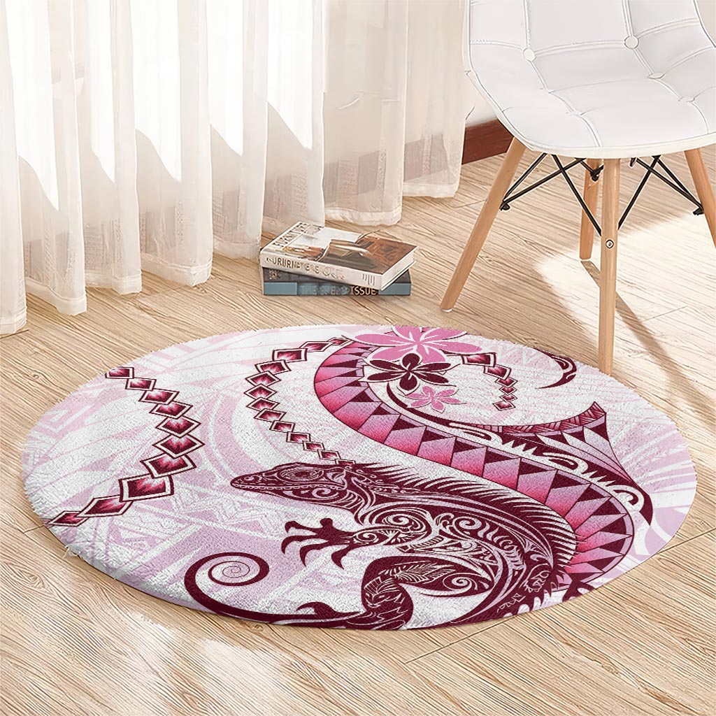Pink Maori Tuatara Round Carpet Luxury Pastel Pattern