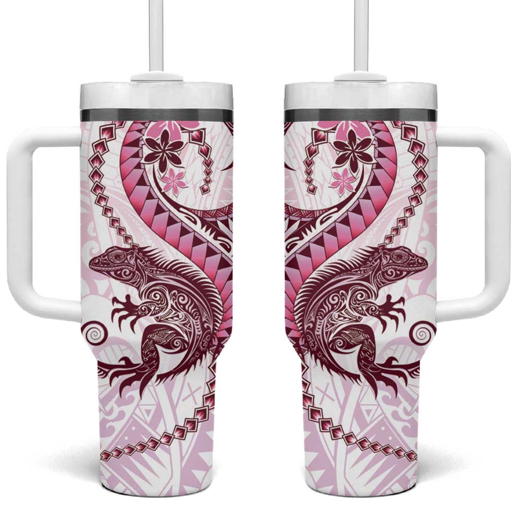 Pink Maori Tuatara Tumbler With Handle Luxury Pastel Pattern