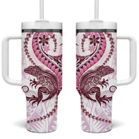 Pink Maori Tuatara Tumbler With Handle Luxury Pastel Pattern