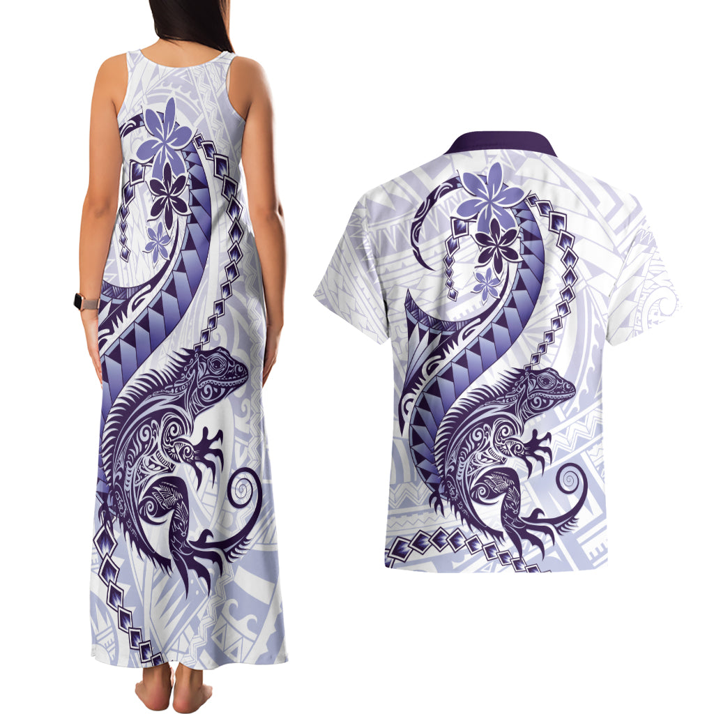 Purple Maori Tuatara Couples Matching Tank Maxi Dress and Hawaiian Shirt Luxury Pastel Pattern