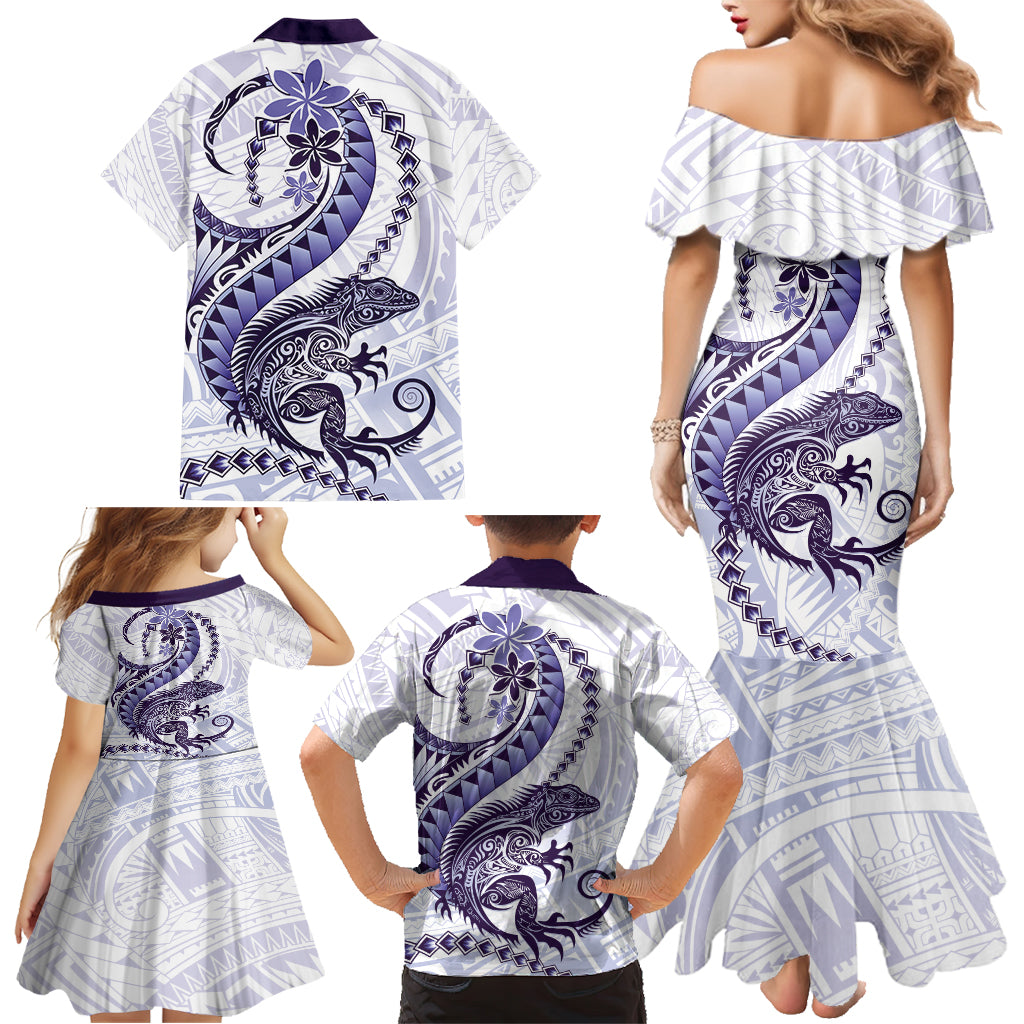 Purple Maori Tuatara Family Matching Mermaid Dress and Hawaiian Shirt Luxury Pastel Pattern LT01 - Polynesian Pride