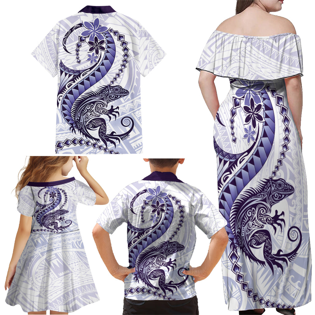 Purple Maori Tuatara Family Matching Off Shoulder Maxi Dress and Hawaiian Shirt Luxury Pastel Pattern LT01 - Polynesian Pride