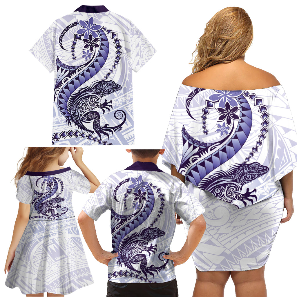 Purple Maori Tuatara Family Matching Off Shoulder Short Dress and Hawaiian Shirt Luxury Pastel Pattern LT01 - Polynesian Pride