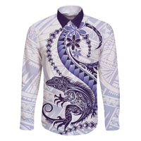Purple Maori Tuatara Family Matching Puletasi and Hawaiian Shirt Luxury Pastel Pattern LT01 Dad's Shirt - Long Sleeve Purple - Polynesian Pride