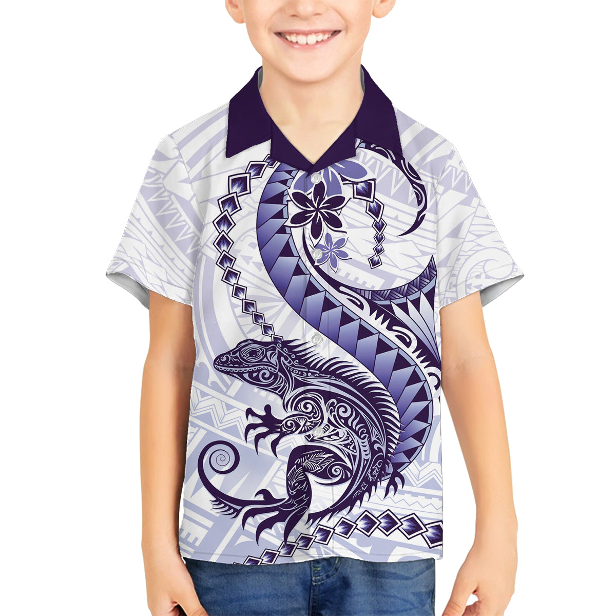 Purple Maori Tuatara Family Matching Puletasi and Hawaiian Shirt Luxury Pastel Pattern LT01 Son's Shirt Purple - Polynesian Pride