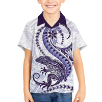 Purple Maori Tuatara Family Matching Puletasi and Hawaiian Shirt Luxury Pastel Pattern LT01 Son's Shirt Purple - Polynesian Pride