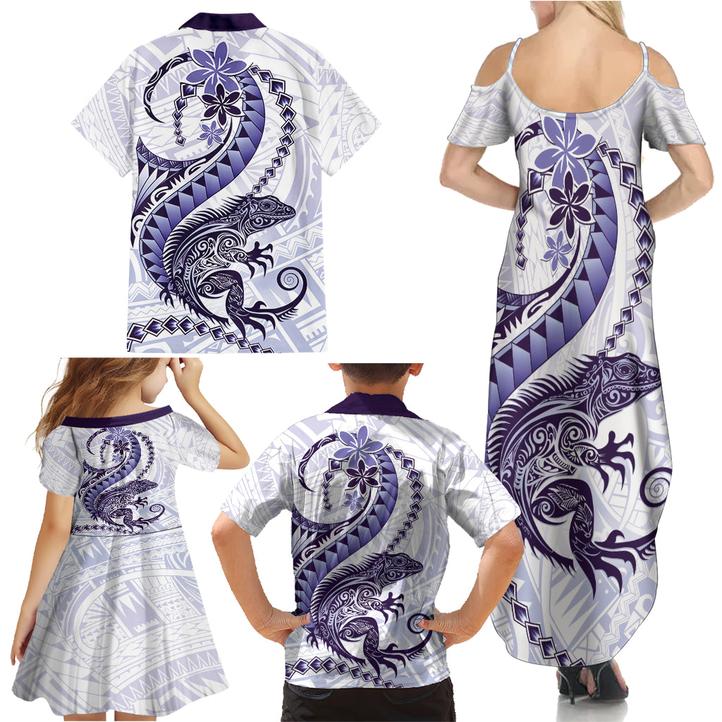 Purple Maori Tuatara Family Matching Summer Maxi Dress and Hawaiian Shirt Luxury Pastel Pattern LT01 - Polynesian Pride