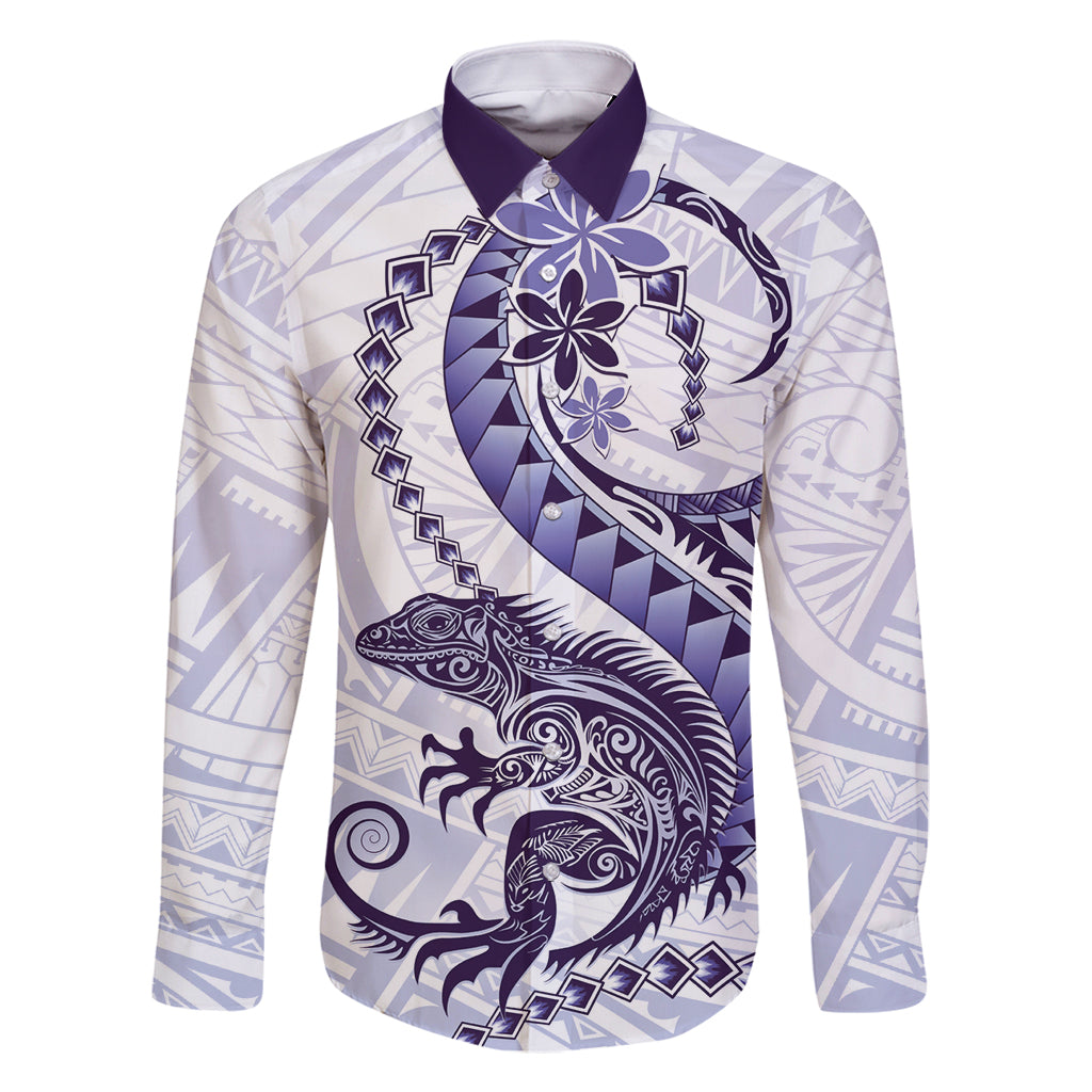 Purple Maori Tuatara Family Matching Summer Maxi Dress and Hawaiian Shirt Luxury Pastel Pattern LT01 Dad's Shirt - Long Sleeve Purple - Polynesian Pride