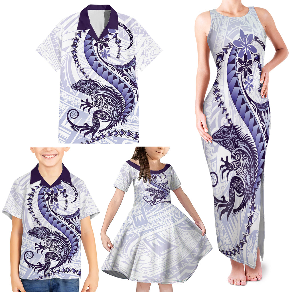 Purple Maori Tuatara Family Matching Tank Maxi Dress and Hawaiian Shirt Luxury Pastel Pattern LT01 - Polynesian Pride