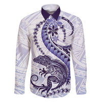 Purple Maori Tuatara Family Matching Tank Maxi Dress and Hawaiian Shirt Luxury Pastel Pattern LT01 Dad's Shirt - Long Sleeve Purple - Polynesian Pride