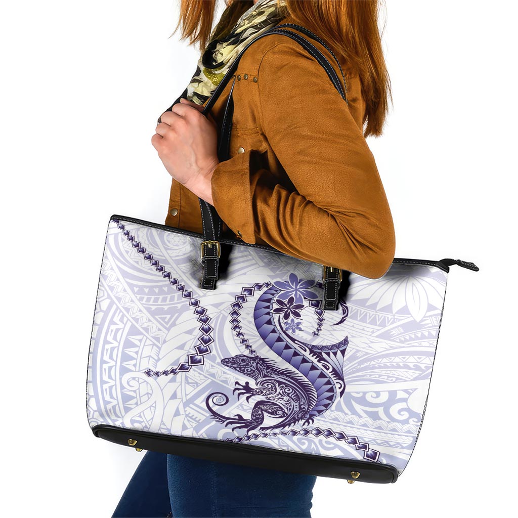 Purple Maori Tuatara Leather Tote Bag Luxury Pastel Pattern LT01 Purple - Polynesian Pride
