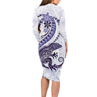 Purple Maori Tuatara Long Sleeve Bodycon Dress Luxury Pastel Pattern LT01 - Polynesian Pride