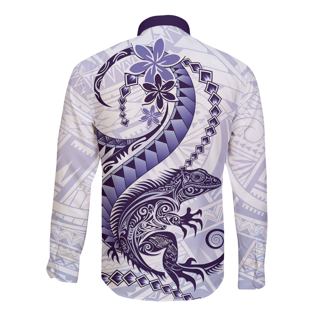 Purple Maori Tuatara Long Sleeve Button Shirt Luxury Pastel Pattern