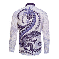 Purple Maori Tuatara Long Sleeve Button Shirt Luxury Pastel Pattern
