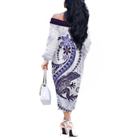 Purple Maori Tuatara Off The Shoulder Long Sleeve Dress Luxury Pastel Pattern