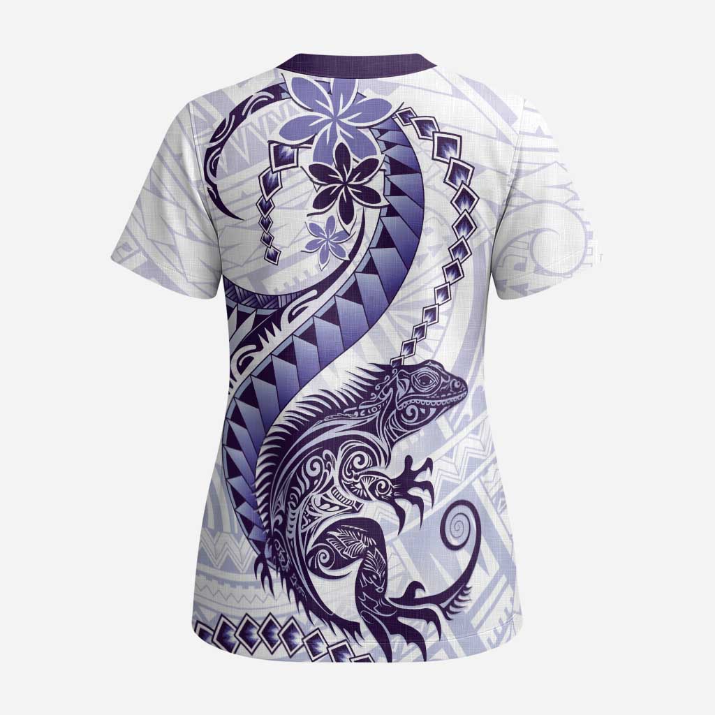 Purple Maori Tuatara Scrub Top Luxury Pastel Pattern - Polynesian Pride