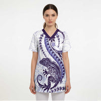 Purple Maori Tuatara Scrub Top Luxury Pastel Pattern - Polynesian Pride