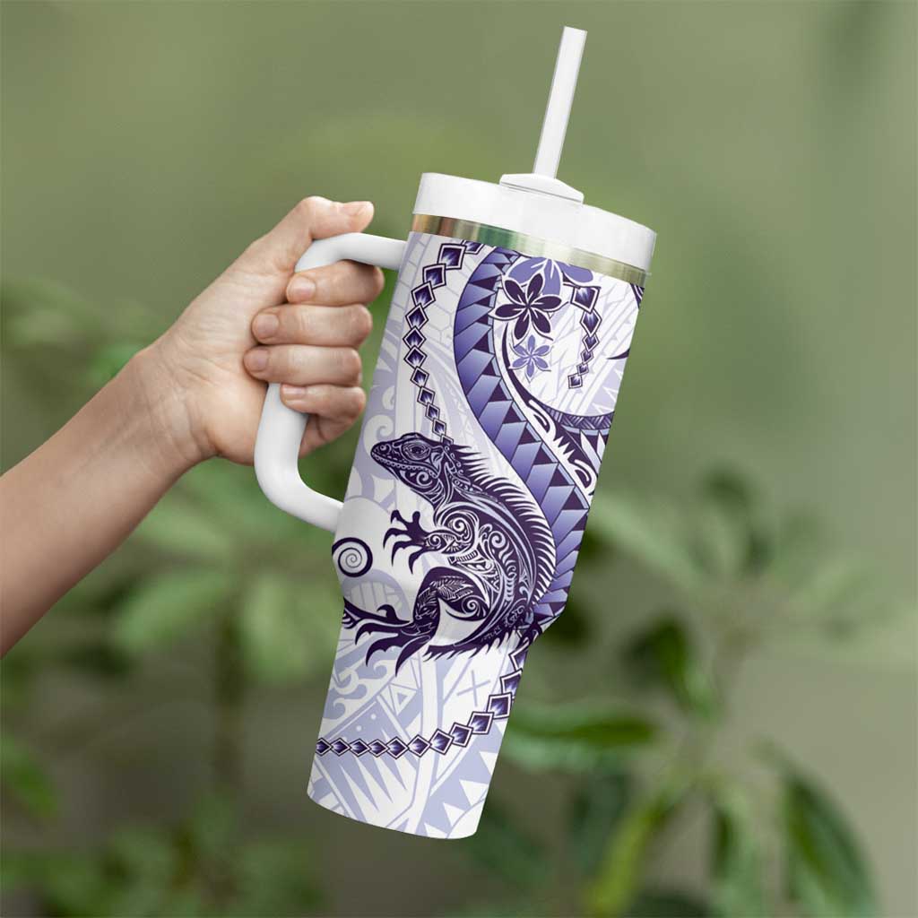 Purple Maori Tuatara Tumbler With Handle Luxury Pastel Pattern