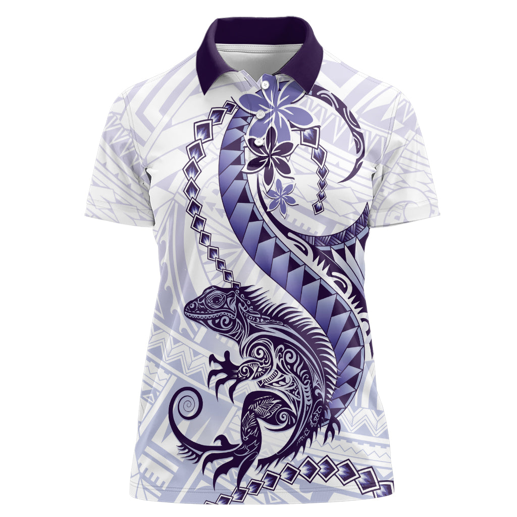 Purple Maori Tuatara Women Polo Shirt Luxury Pastel Pattern