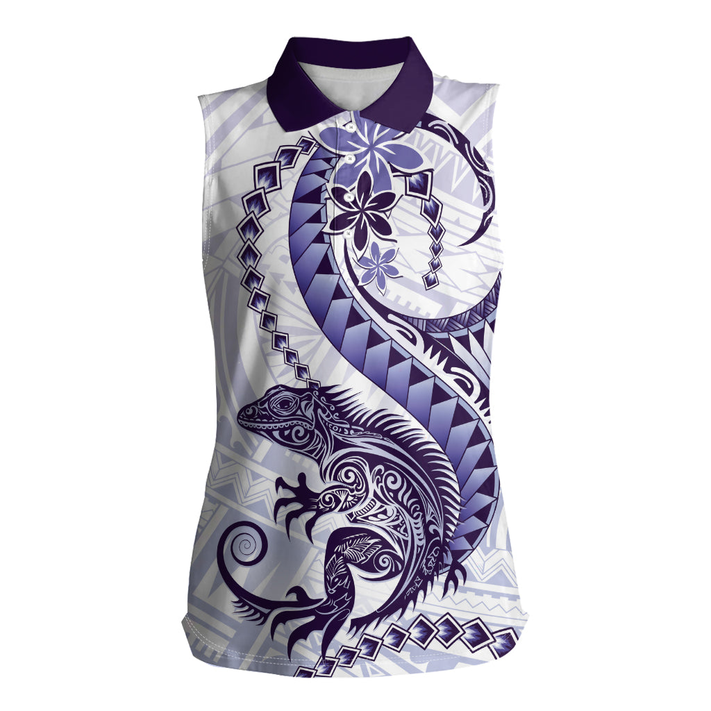 Purple Maori Tuatara Women Sleeveless Polo Shirt Luxury Pastel Pattern