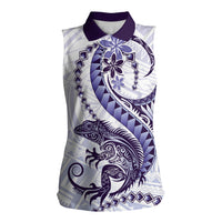 Purple Maori Tuatara Women Sleeveless Polo Shirt Luxury Pastel Pattern