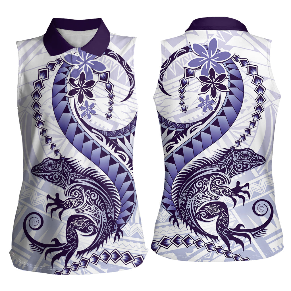 Purple Maori Tuatara Women Sleeveless Polo Shirt Luxury Pastel Pattern