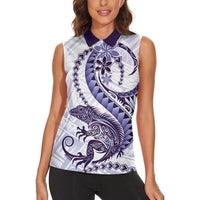 Purple Maori Tuatara Women Sleeveless Polo Shirt Luxury Pastel Pattern