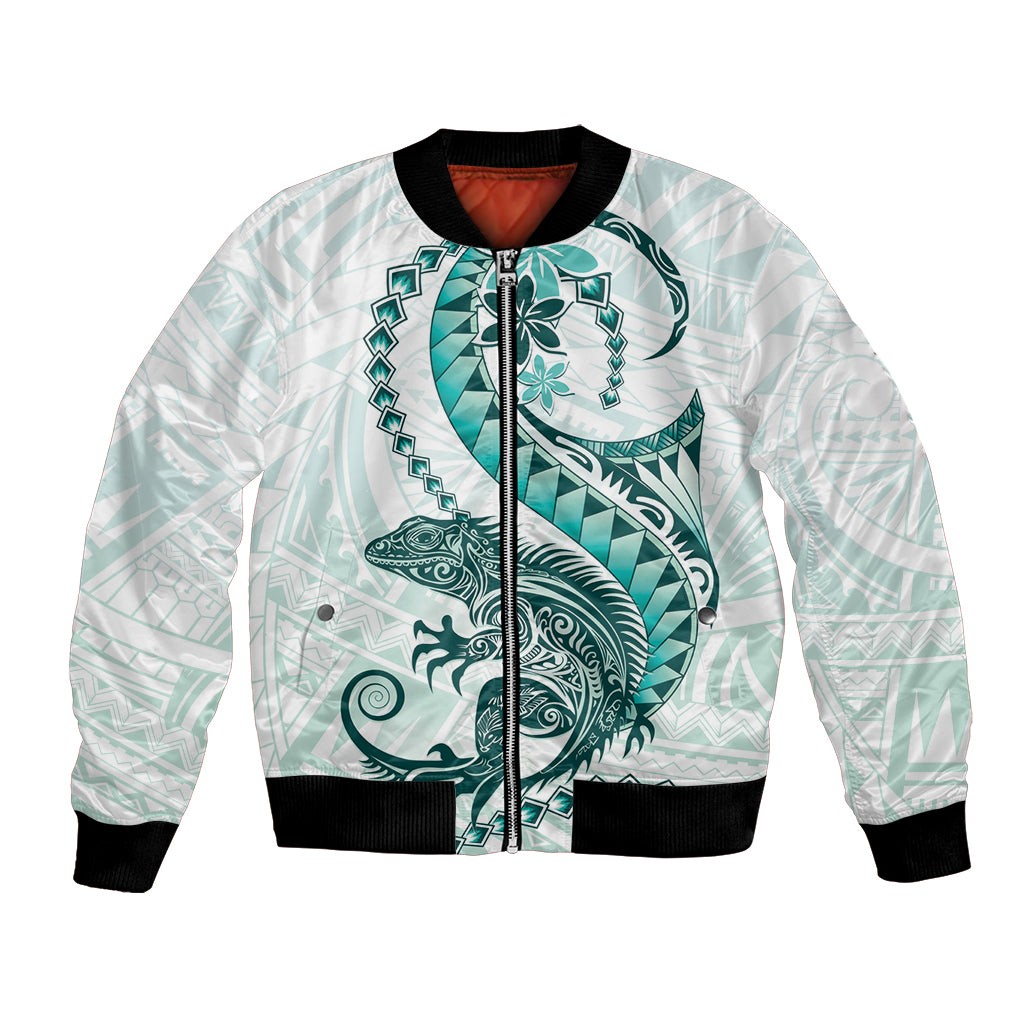 Teal Maori Tuatara Bomber Jacket Luxury Pastel Pattern