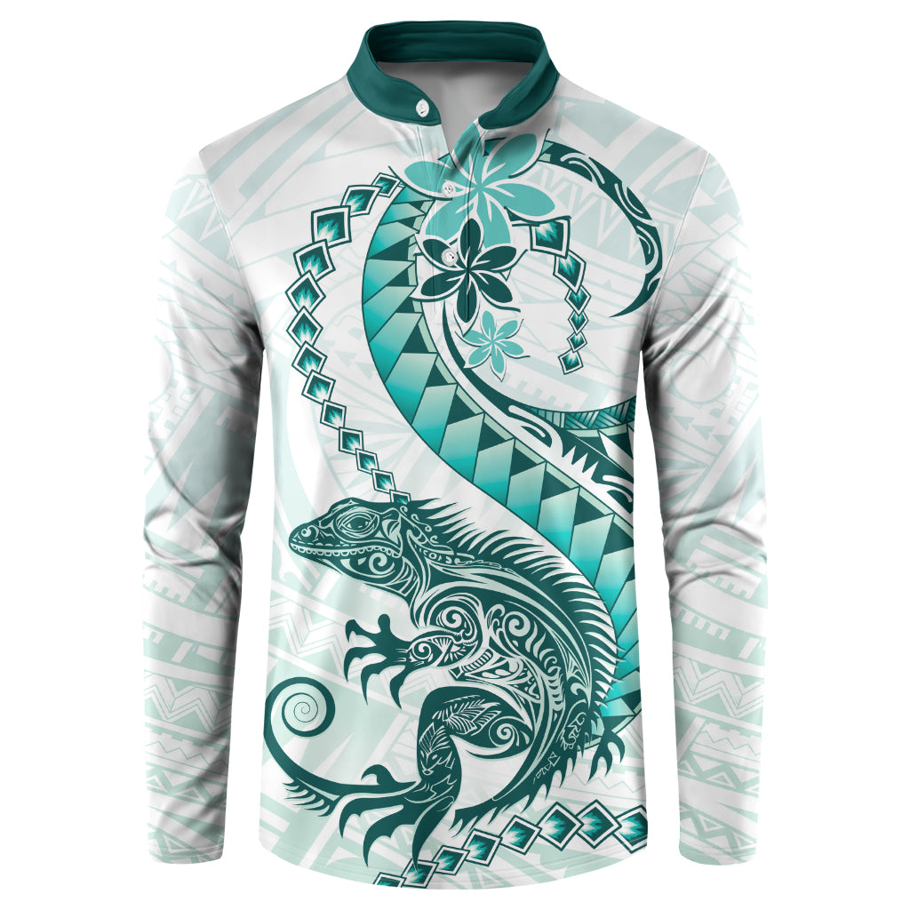 Teal Maori Tuatara Button Sweatshirt Luxury Pastel Pattern