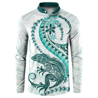 Teal Maori Tuatara Button Sweatshirt Luxury Pastel Pattern