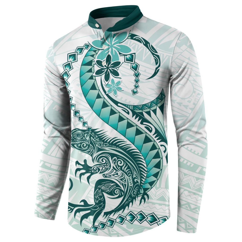 Teal Maori Tuatara Button Sweatshirt Luxury Pastel Pattern
