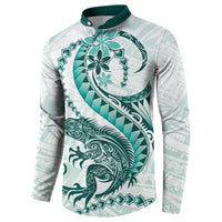 Teal Maori Tuatara Button Sweatshirt Luxury Pastel Pattern